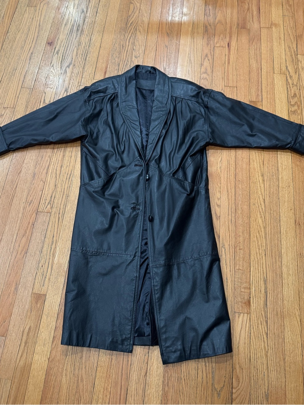Jacqueline Ferrar Black Leather Long Trench Coat